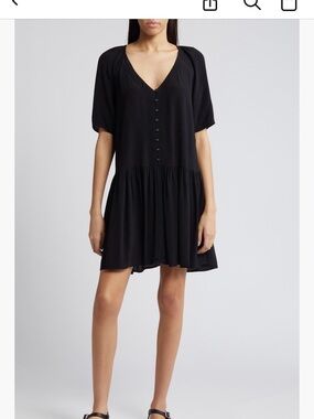 Treasure & Bond Black V-Neck Button Mini Dress